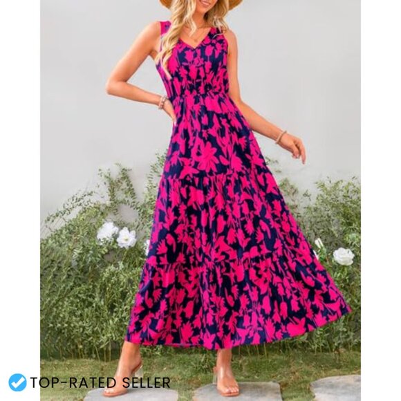 Sleeveless Maxi Dress Floral Boho Elegant Formal Wedding Guest Summer - Picture 2 of 7